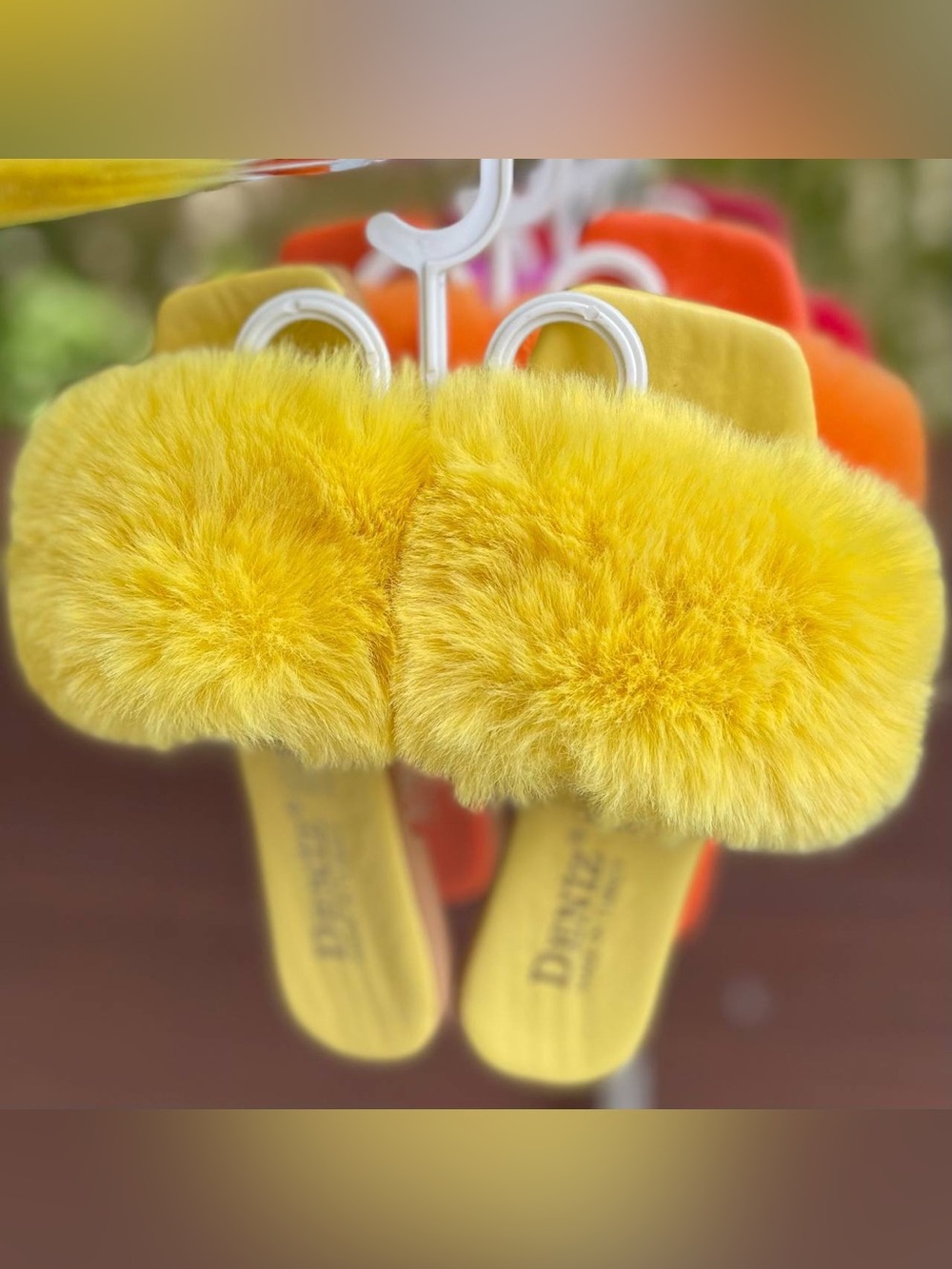 Yellow Fuzzy Kids Slippers - Plush Slide Sandals